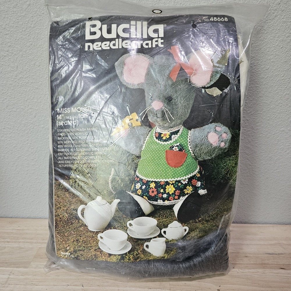 BUCILLA Fabric 14" DOLL Kit Ms MOUSE 35cm 48668 Plush Animal TOY Craft Pack Tear